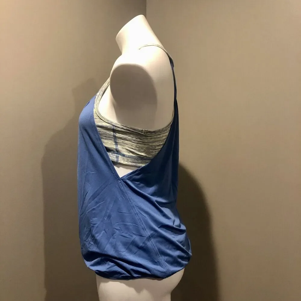 Lululemon Athletica Tank Top 6 Blue W/ Sports Bra Racerback Loose Fit Scoop Neck - Picture 3 of 14
